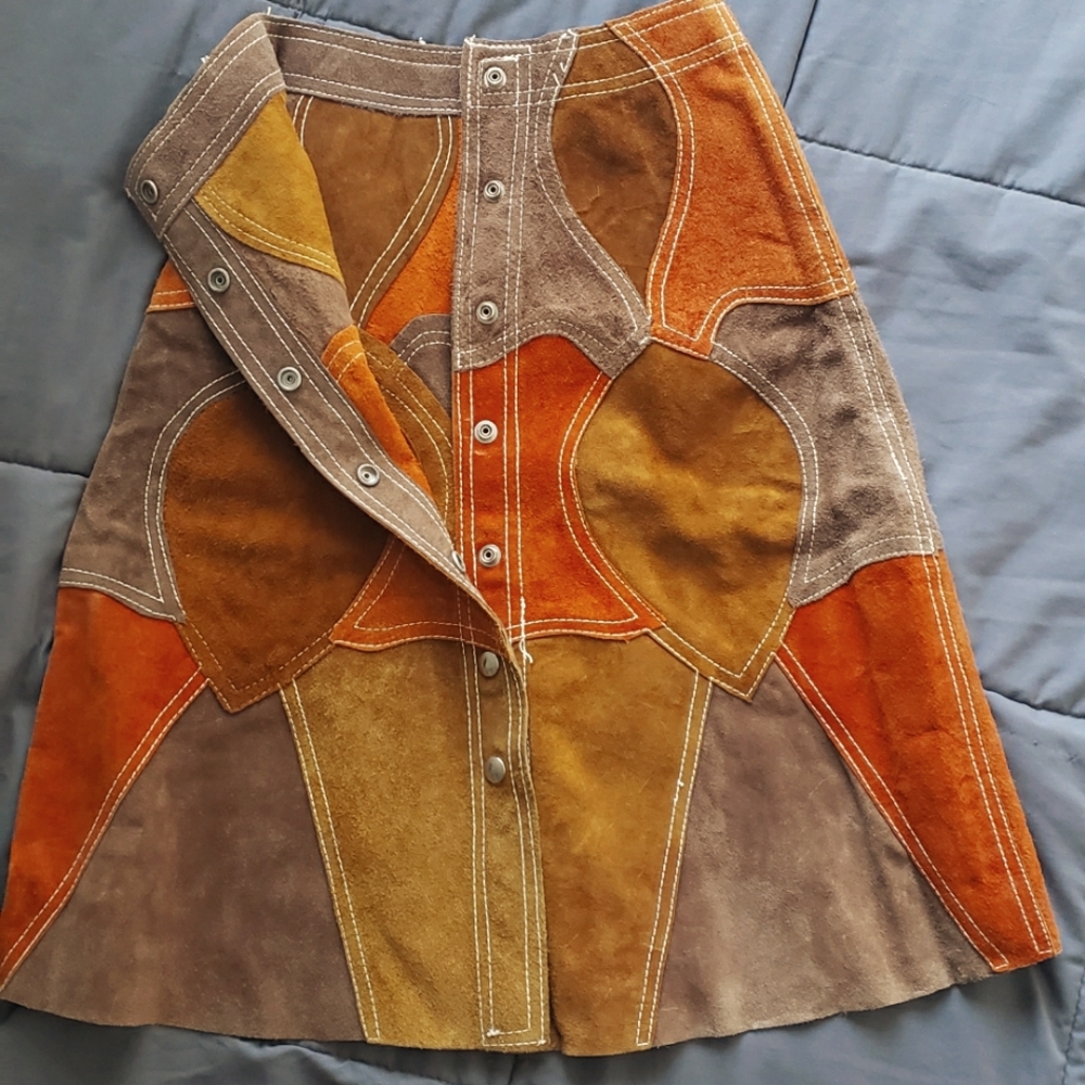 60's Vintage Suede Patchwork Skirt - Picture 6 of 6